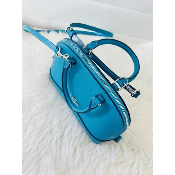 NWT Coach Crossgrain Mini Sierra Satchel Bag Leather Handbag Turquoise Blue $295